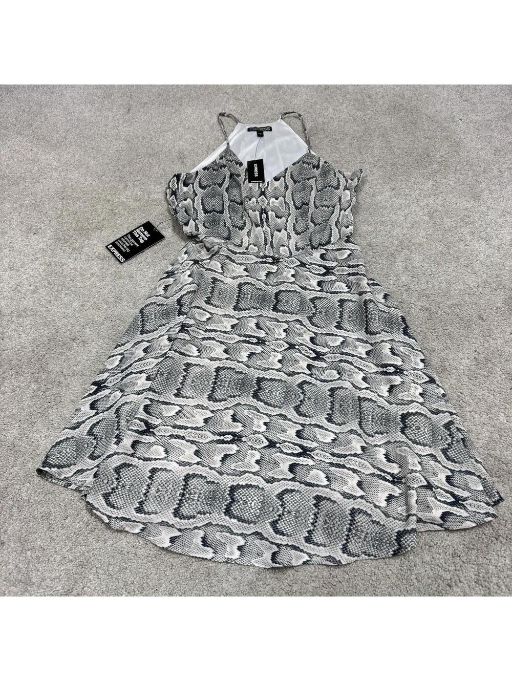 Express Snakeskin Print Strappy Dress Women’s Ivory Black Sleeveless Size 0 NWT